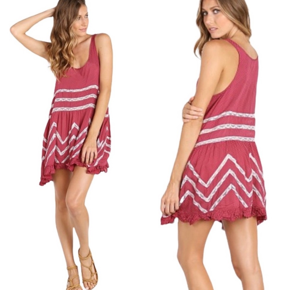 Free People Intimately Burgundy Polka Dot Dress